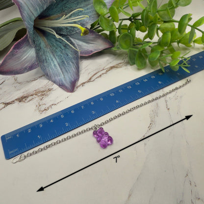 Translucent Purple Gummy Teddy Bear Charm Doll Necklace • 18 Inch Fashion Doll Jewelry