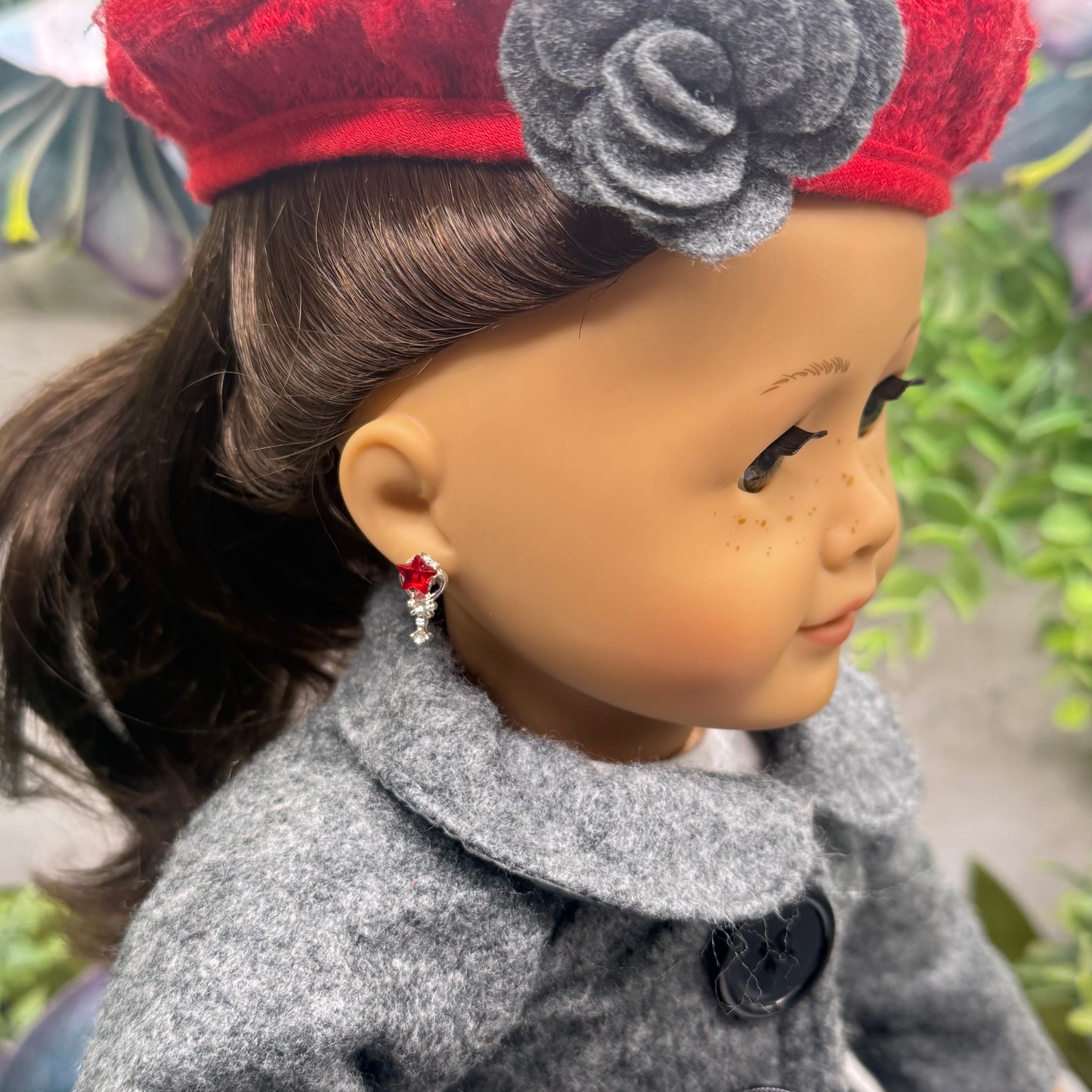 Red Rhinestone Star Wand Design Post Doll Earrings • 2mm Post for 18 Inch Fashion Doll