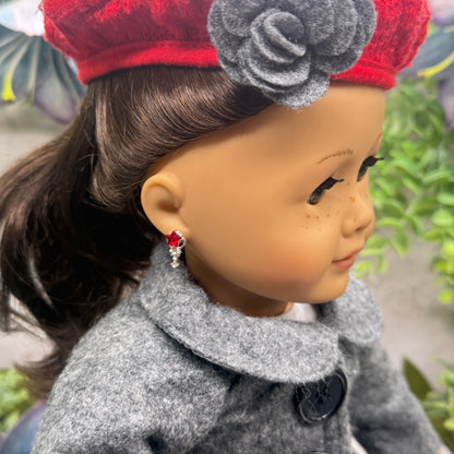 Red Rhinestone Star Wand Design Post Doll Earrings • 2mm Post for 18 Inch Fashion Doll