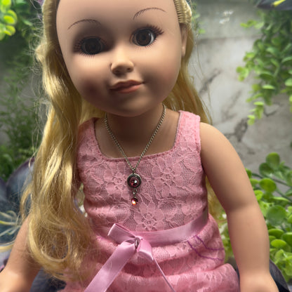 Pink Rhinestone Circle Dangle Pendant Doll Necklace • 18” Fashion Doll Jewelry