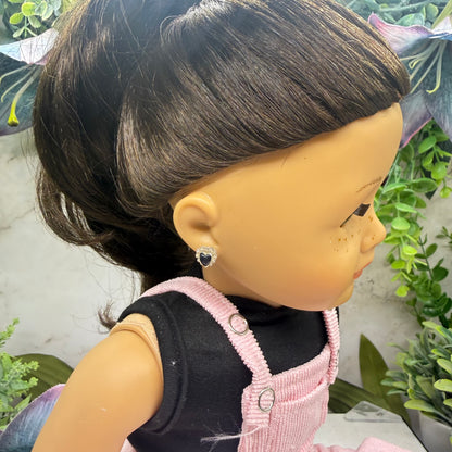 Black Center Glittery Ruffle Heart Post Doll Earrings • 2mm Post for 18 Inch Fashion Doll