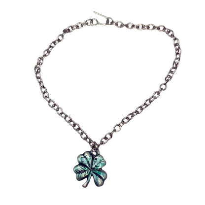 Four Leaf Clover Luck Green Enamel Silver Pendant Doll Necklace • 18 Inch Fashion Doll Jewelry