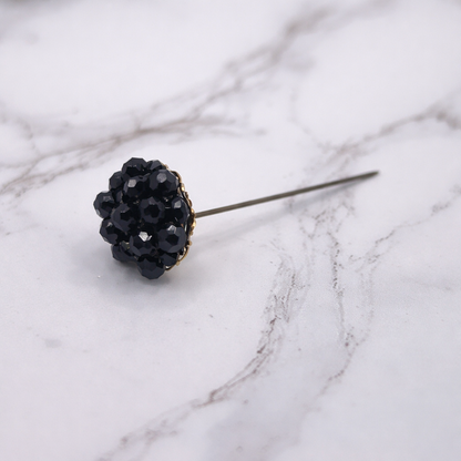 Hatpin - Stick Pin • Black Faceted Crystal Bead Cluster Gold Filigree Base - 3”
