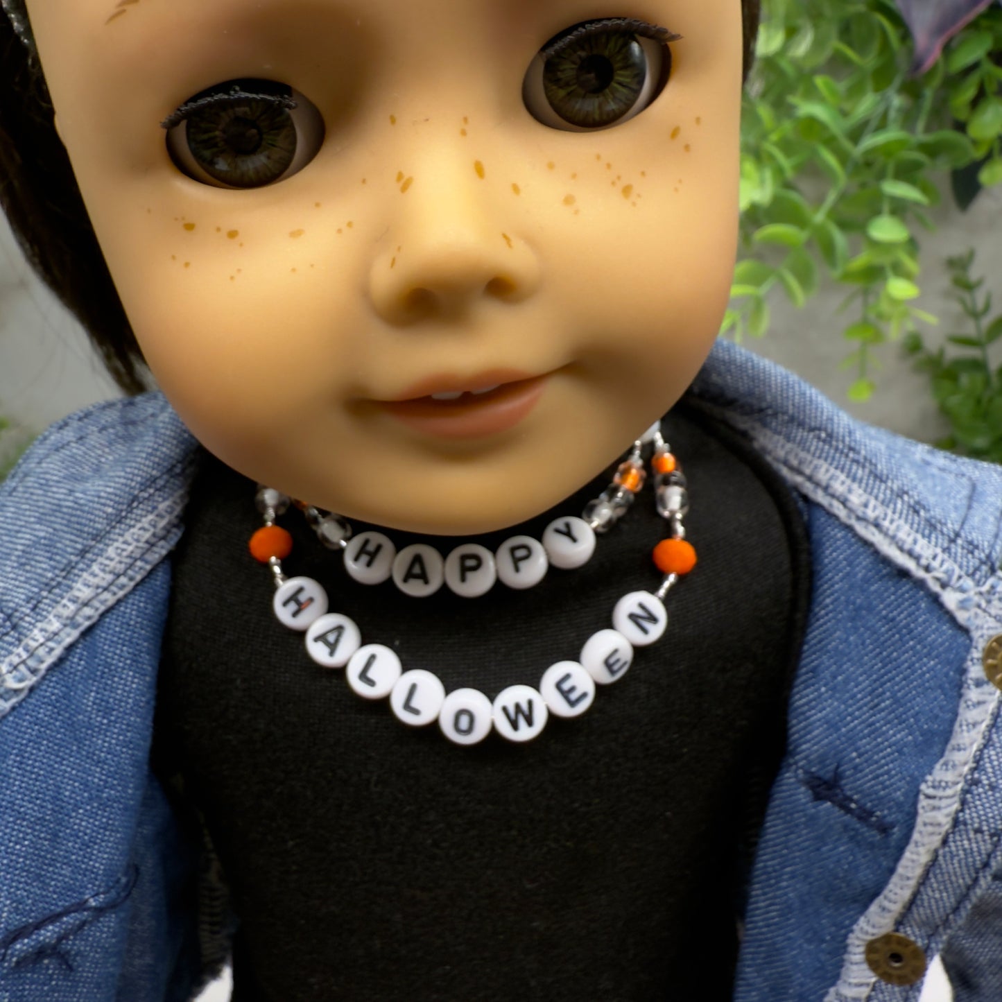 Happy Halloween Acrylic Beaded Silver Doll Necklace • 18 Inch Fashion Doll Jewelry