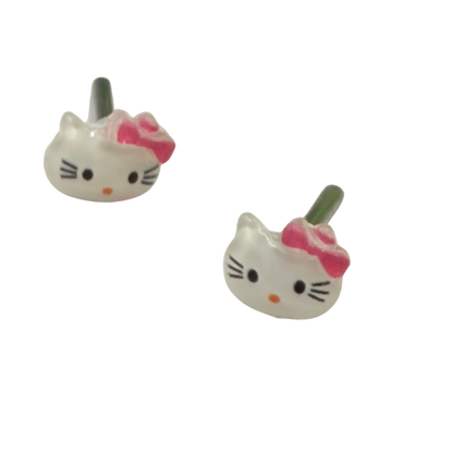 Hello Cat Kitty Pink Bow Post Doll Earrings • 2mm Post for 18 Inch Fashion Doll