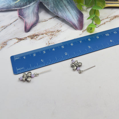 Silver Butterfly Light Purple Bead Accent Charm Doll Necklace & Earrings • 18 Inch Fashion Doll Jewelry
