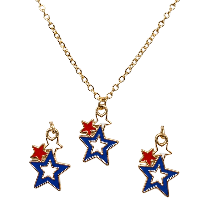Red White Blue Multi Star Charm Doll Necklace & Earrings Set for 18 Inch Fashion Doll