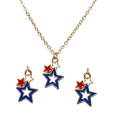 Red White Blue Multi Star Charm Doll Necklace & Earrings Set for 18 Inch Fashion Doll