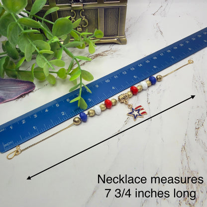 Red White Blue Gold Beaded Americana Star Charm Doll Necklace for 18 Inch Fashion Doll