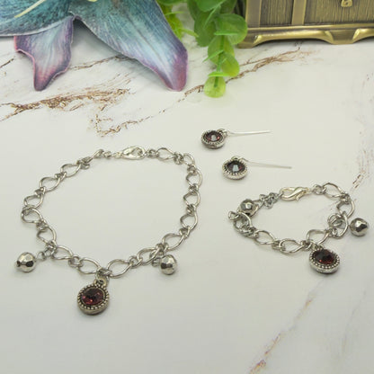 Purple Rhinestone Round Dangle Doll Necklace Bracelet & Earrings Set • 18 Inch Fashion Doll Jewelry