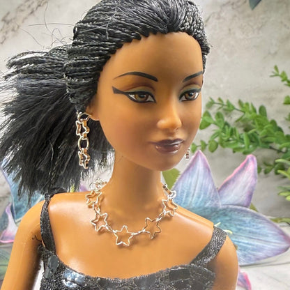 Open Work Silver Star Chain Doll Necklace & Earrings Set for 10-12 Inch 1:6 Fashion Doll