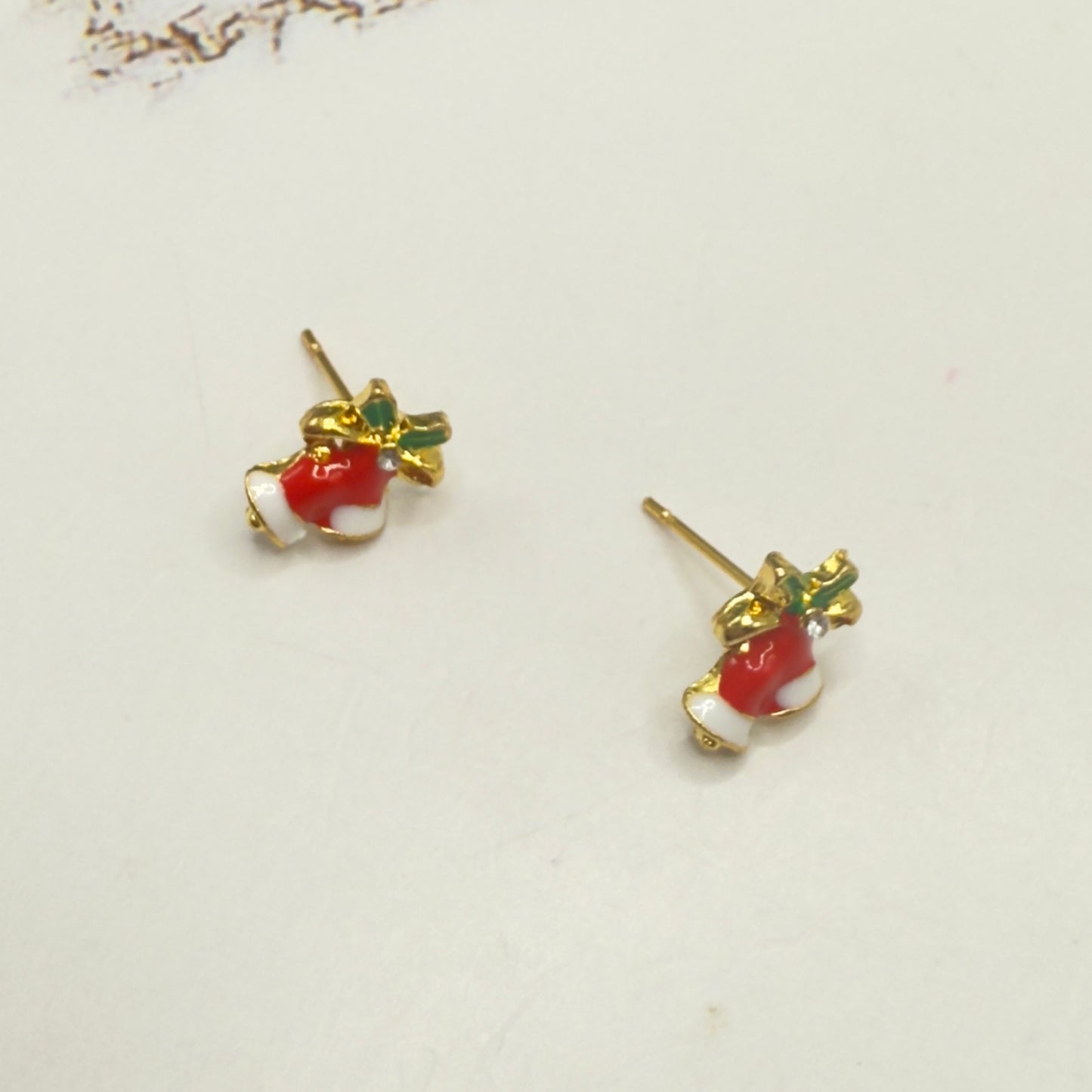 Red White Enamel Gold Metal Christmas Bell Post Earrings • 18 Inch Fashion Doll Jewelry