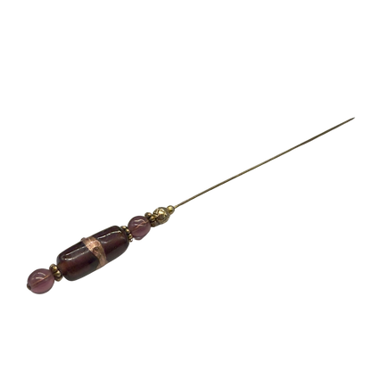 Purple Glass Gold Accent Cylinder Shaped Hatpin - Stick Pin • 6” Pin