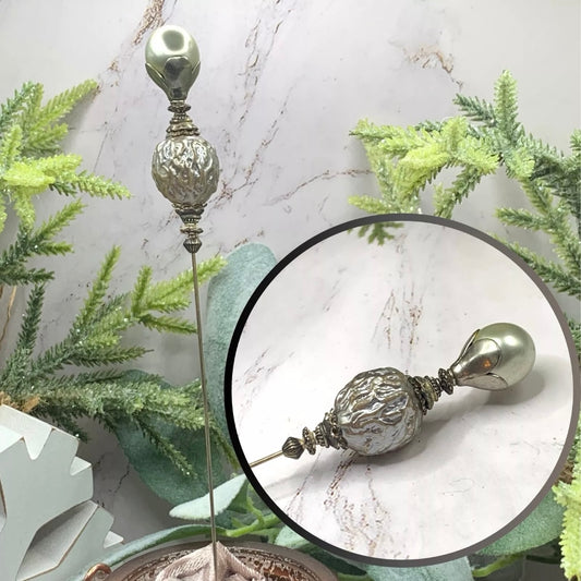 Gray Pearl Silver Gold Tone Filigree • 8.75” • Hatpin