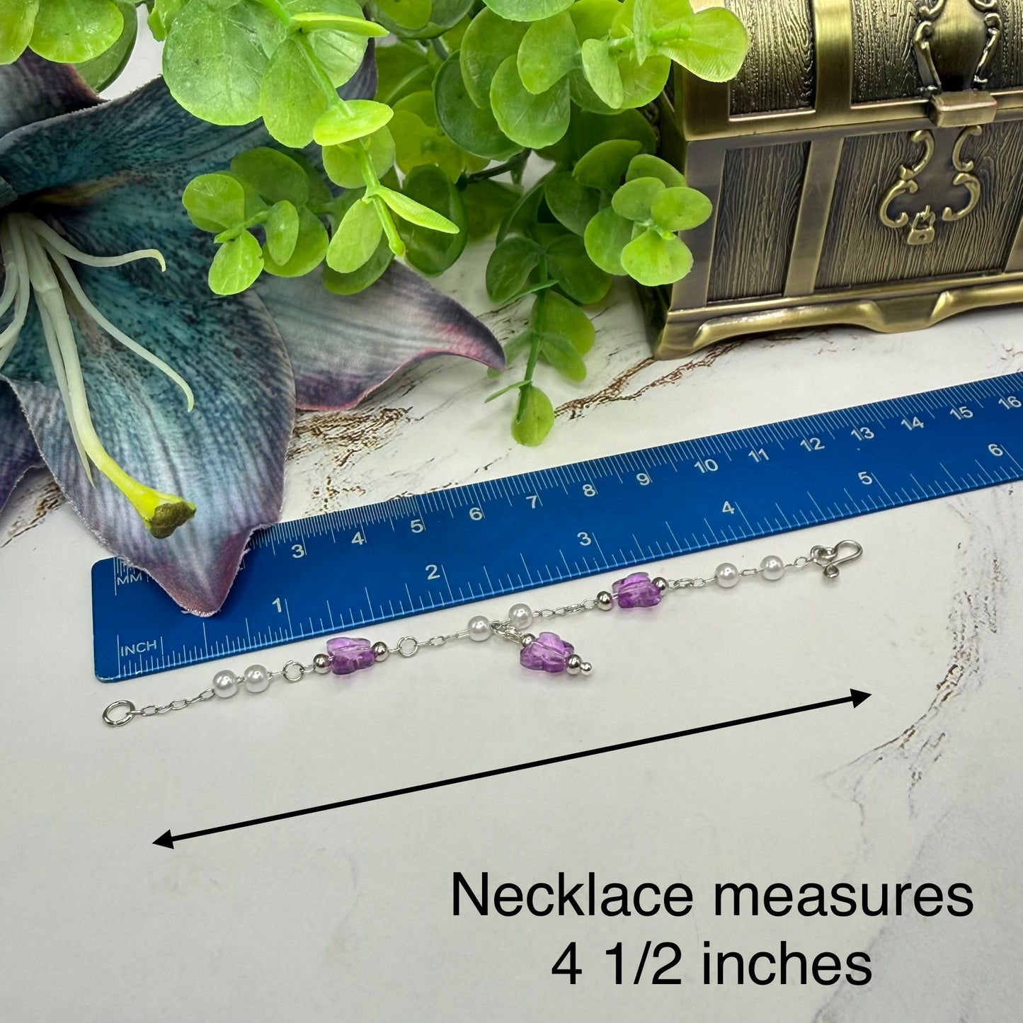 Purple Acrylic Crystal Butterfly & Pearl Silver Chain Doll Necklace for 14 Inch Fashion Dolls