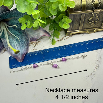 Purple Acrylic Crystal Butterfly & Pearl Silver Chain Doll Necklace for 14 Inch Fashion Dolls