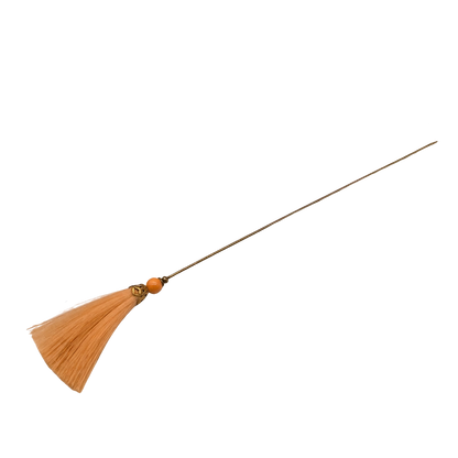 Peach Orange Fiber Tassel Broom Gold Tone Filigree • 7.25” Hatpin - Stick Pin