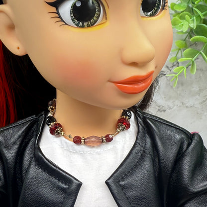 Red Black Multi Color Beaded Wire Strung Doll Necklace • 18 Inch Fashion Doll Jewelry