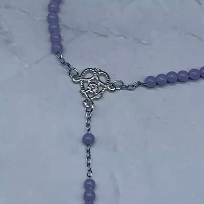 Catholic Rosary Doll Size Light Purple Beaded Silver Cross
