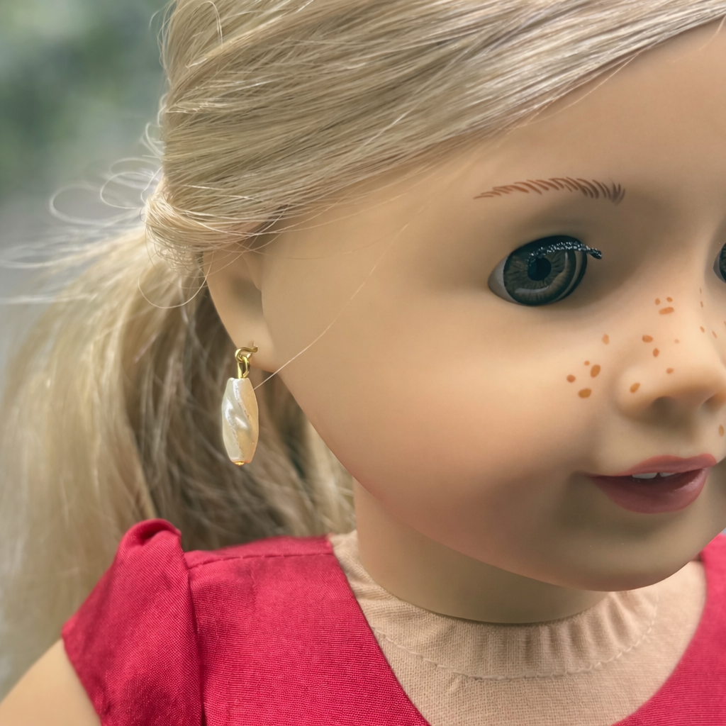 Wavy Elongated Pearl Drop Doll Earrings • 18 Inch Fashion Doll Jewelry