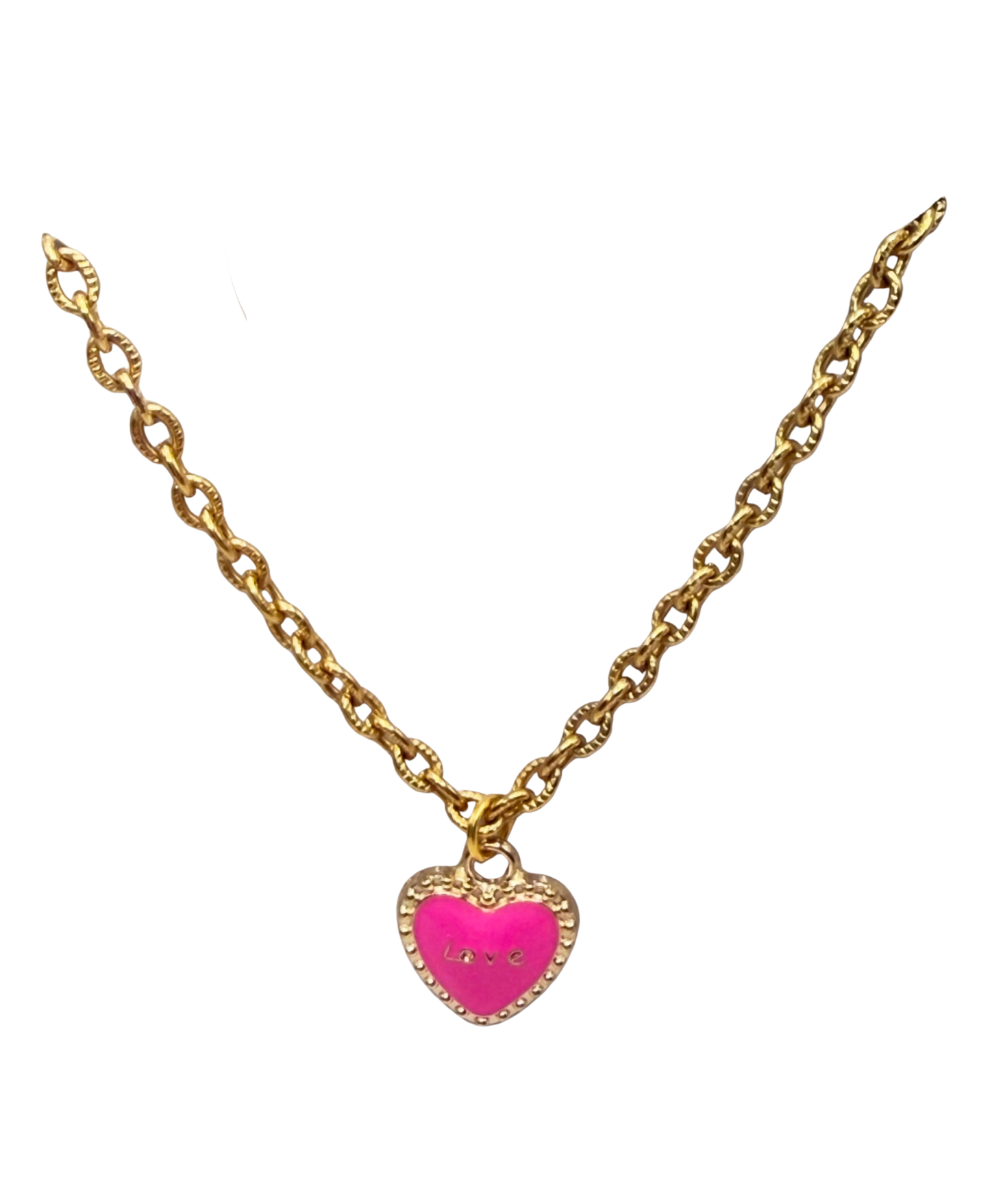 Pink LOVE Heart Charm Gold Chain Doll Necklace • 18 Inch Fashion Doll Jewelry