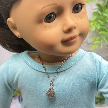 Teardrop Pendant Heart Flower Design Silver Doll Necklace • 18 Inch Fashion Doll Jewelry