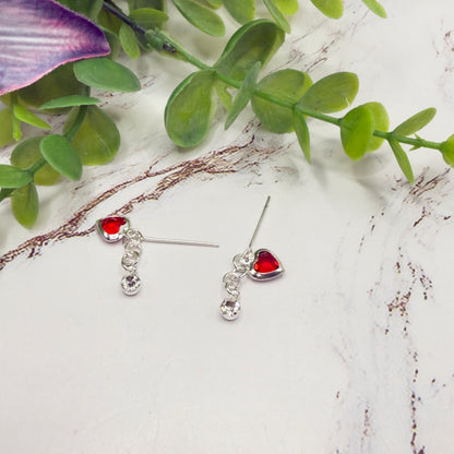 Red Heart & Clear Rhinestone Dangle Doll Earrings • 18 Inch Fashion Doll Jewelry