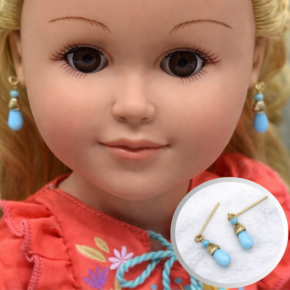 Light Blue Glass Gold Tone Dangle Doll Earrings for 18 Inch Fashion Doll Jewelry • Doll Accessories