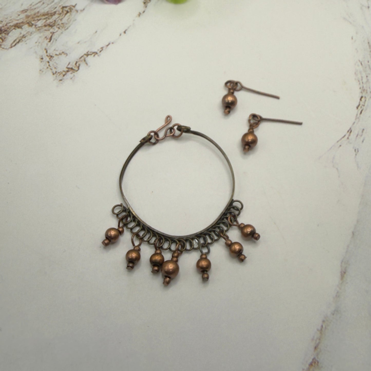 Copper Bronze Dangle Bib Style Doll Necklace & Earrings Set • 16 Inch Fashion Doll Jewelry