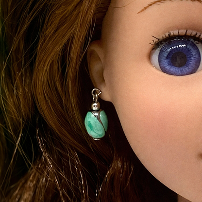 Green Enamel Swirl Silver Tone Dangle Doll Earrings · 14 Inch Doll Jewelry