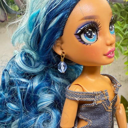 Blue Crystal Dangle  Doll Earrings • 10-12 Inch Fashion Doll Jewelry 1:6