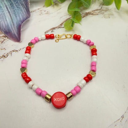 XOXO Pink Red White Beaded Doll Necklace Valentine’s Day• 18 Inch Fashion Doll Jewelry