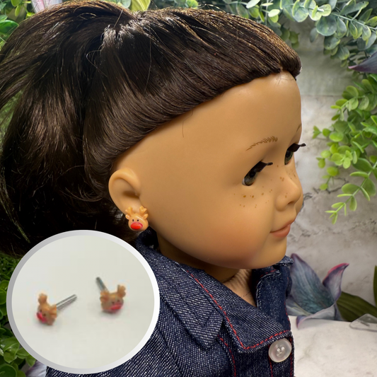 Reindeer Red Nose Rudolph Christmas Post Doll Earrings • 2mm Post for 18 Inch Fashion Doll
