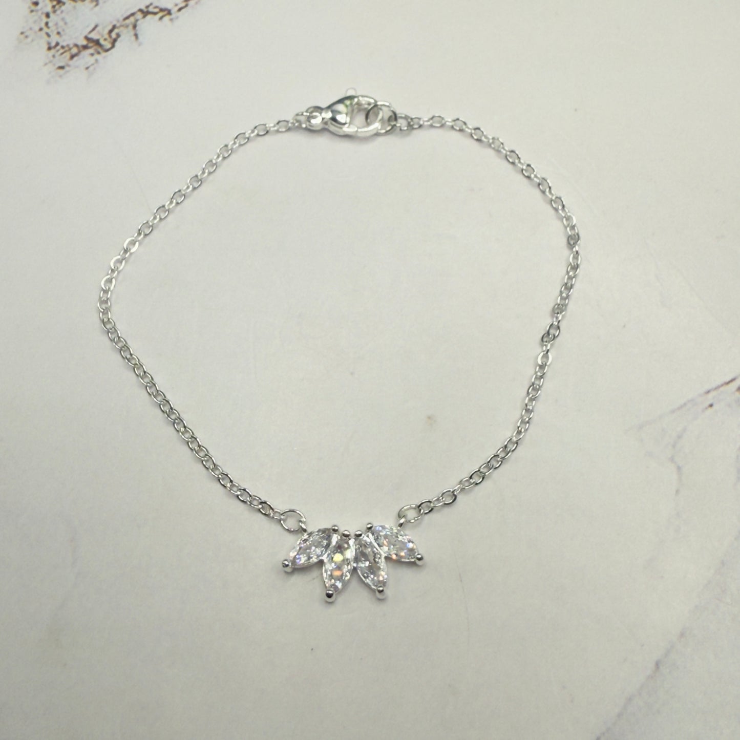 Clear Crystal Rhinestone Petals Shape Pendant Silver Doll Necklace • 18 Inch Fashion Doll Jewelry