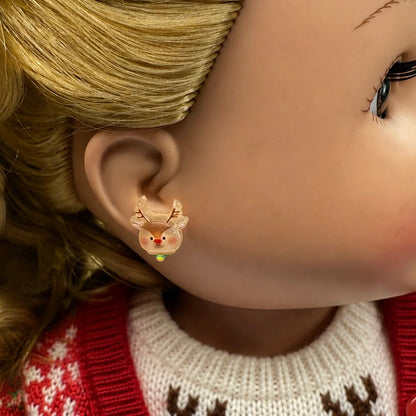 Reindeer Rudolph Christmas Silicone Post Doll Earrings • 18 Inch Fashion Doll Jewelry