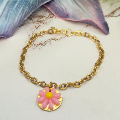 Pink Yellow Daisy Flower Pendant Gold Chain Doll Necklace • 18 Inch Fashion Doll Jewelry
