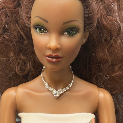 V-Shape Clear Rhinestone Silver Curved Link Doll Necklace • 16 Inch Fashion Doll Jewelry