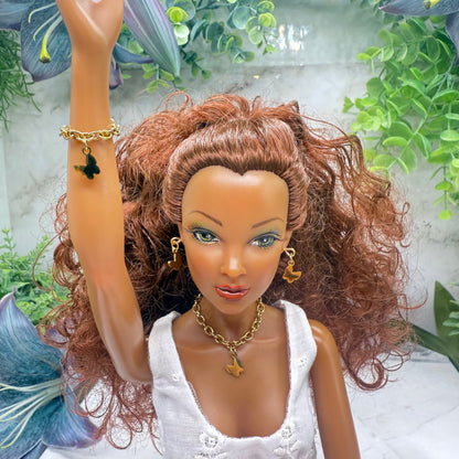 Butterfly Charm Gold Necklace Earrings Bracelet Set • 16 Inch Fashion Doll Jewelry