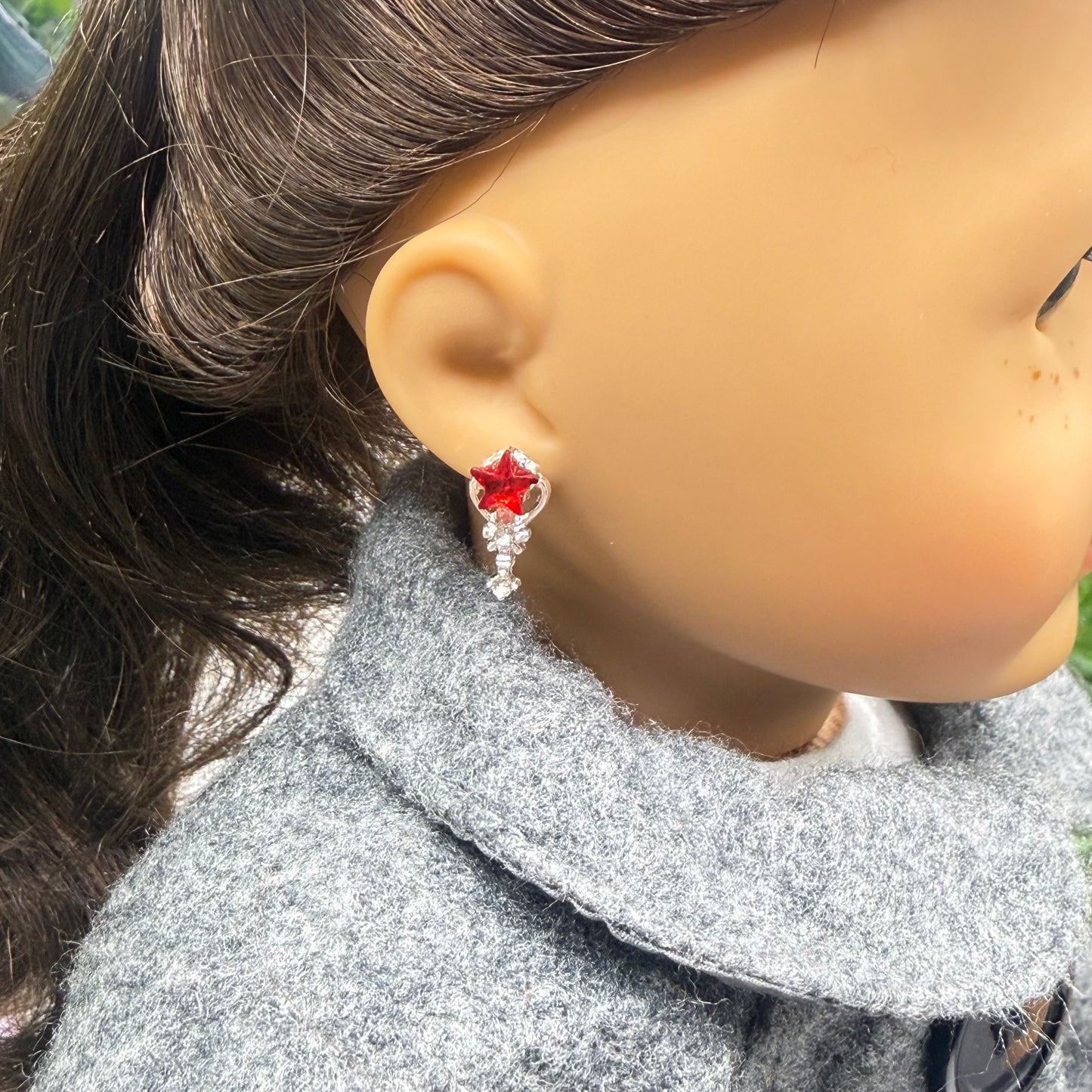 Red Rhinestone Star Wand Design Post Doll Earrings • 2mm Post for 18 Inch Fashion Doll