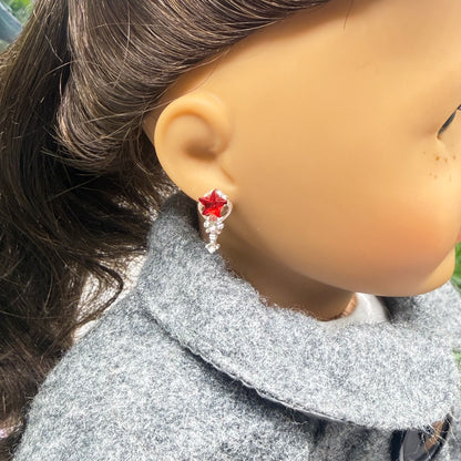 Red Rhinestone Star Wand Design Post Doll Earrings • 2mm Post for 18 Inch Fashion Doll