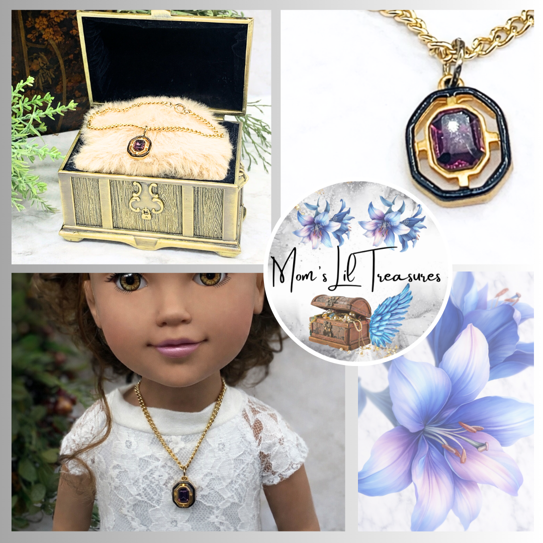 Purple Rhinestone Pendant Doll Necklace • 18 Inch Fashion Doll Jewelry