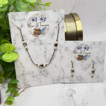 Silver Heart & Pearl Beaded Doll Necklace & Earrings Set • 18 Inch Fashion Doll Jewelry