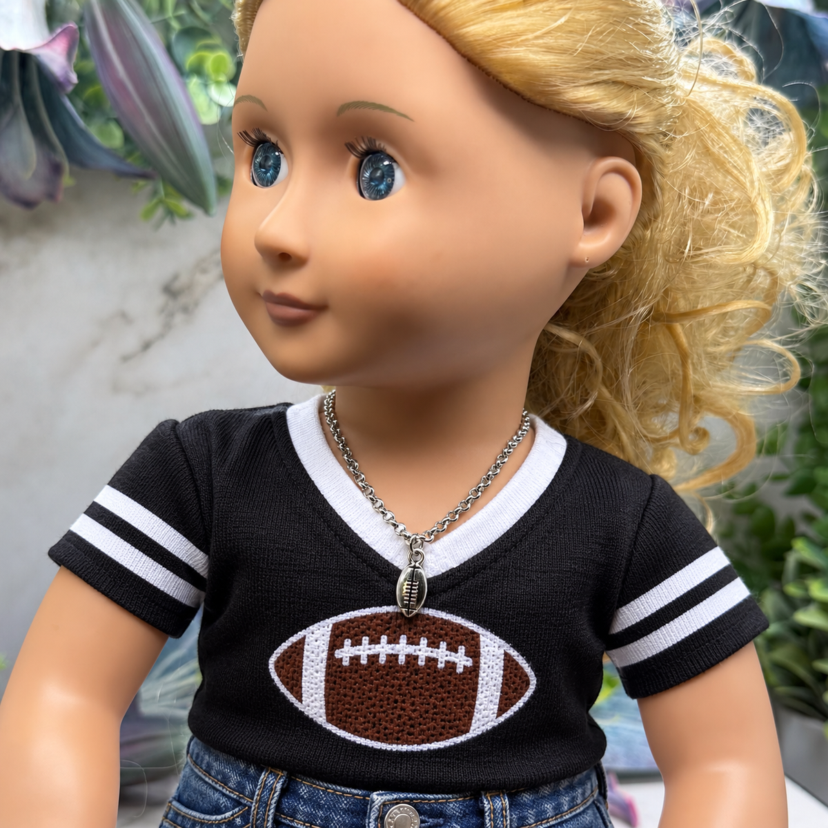 Silver Football Sports Charm Doll Necklace | for 18 Inch Fashion Dolls