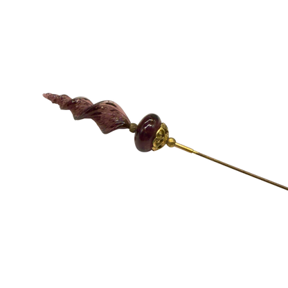 Purple Glass Spiral Design & Gold Filigree Accent • 7.25” Pin Hatpin - Stick Pin