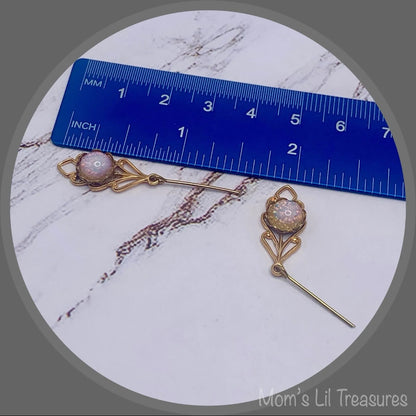 Light Pink Opalescent Dangle Gold Filigree Doll Earrings • 18 Inch Doll Jewelry