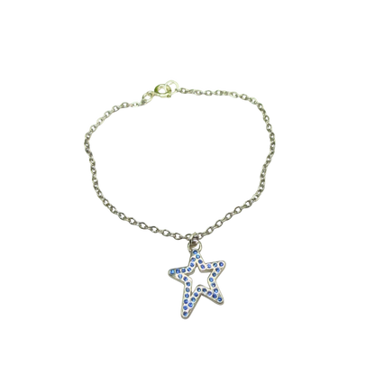 Blue Rhinestone Star Charm Silver Chain Doll Necklace for 18 Inch Fashion Doll