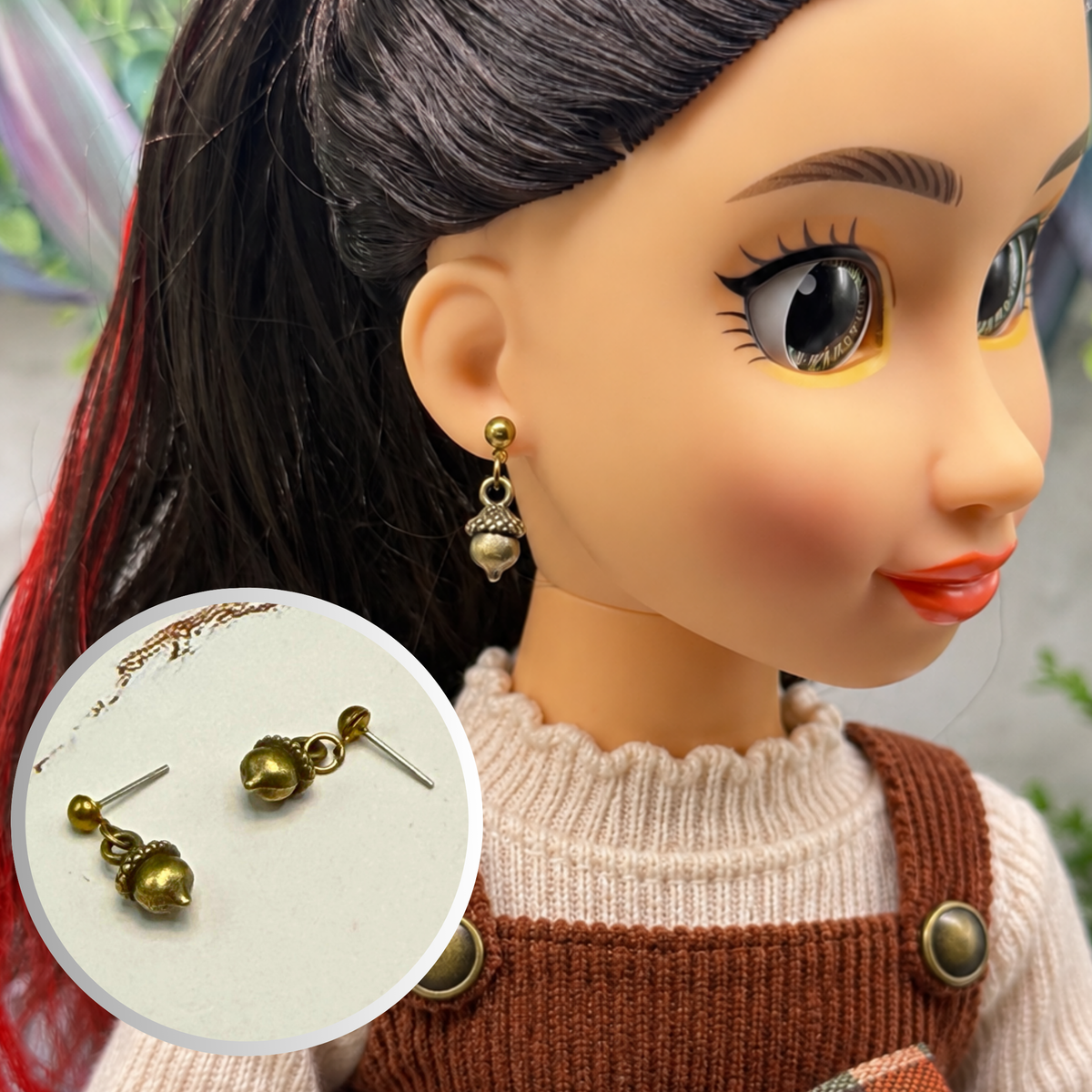 Acorn Autumn Brass Bronze Tone Dangle Post Doll Earrings | for 18 Inch Fashion Dolls