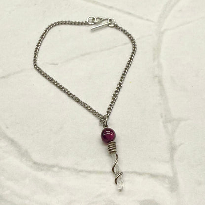 Crystal Quartz & Red Glass Silver Pendant Necklace • 16” Fashion Doll Jewelry