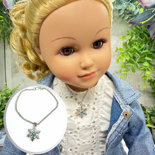 Silver Snowflake Blue Rhinestone Doll Necklace • 18 Inch Fashion Doll Jewelry