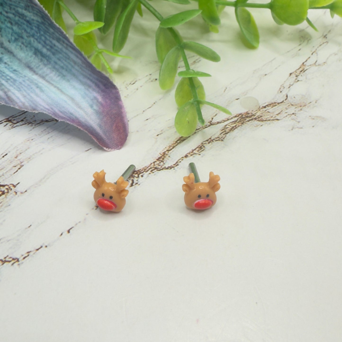 Reindeer Red Nose Rudolph Christmas Post Doll Earrings • 2mm Post for 18 Inch Fashion Doll